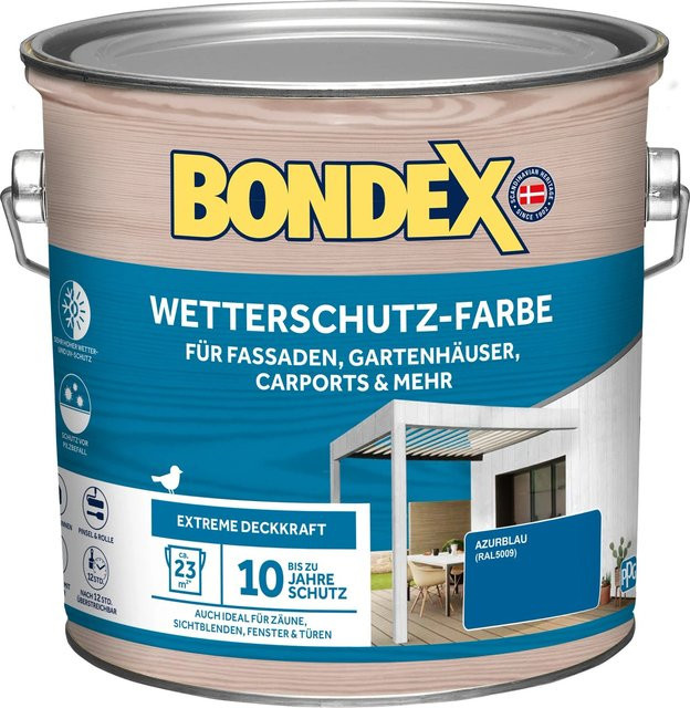 Bondex Wetterschutz-Farbe für Holz in RAL 5009 Azurblau, 2,5 l - Bild 1