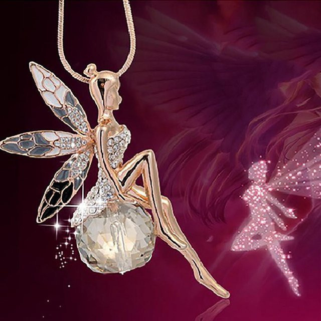 Wucifang Jewelry Halskette, Schmetterling Fee Anhänger, Kristall, Damen, black - Bild 1