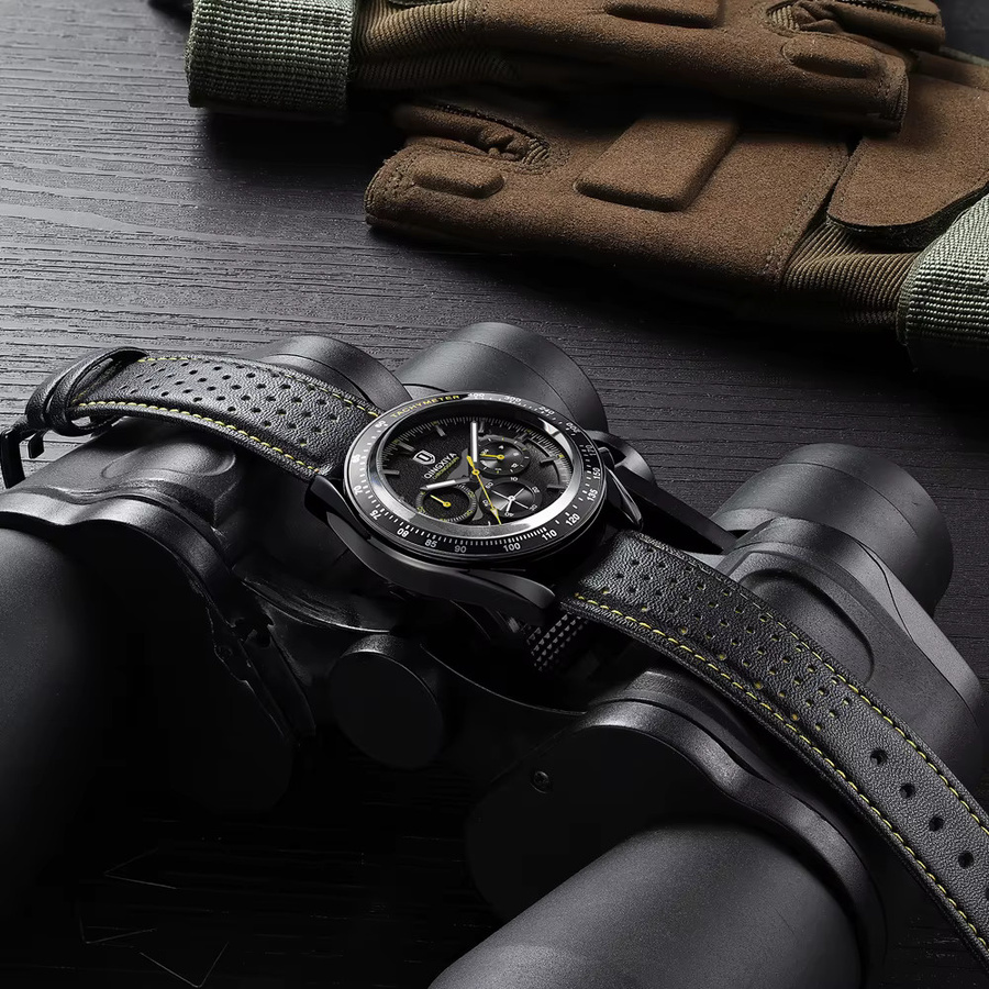 QINGXIYA Chronograph, Quarzuhr, Leder, Schwarz, Herren - Bild 2