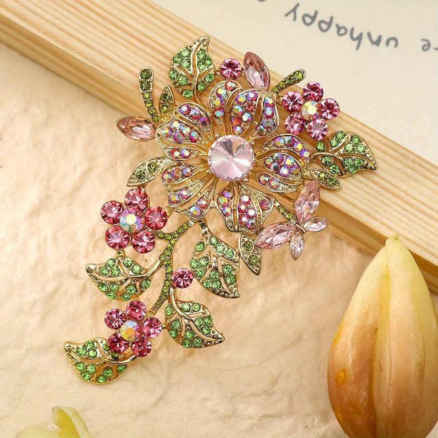 YIRAN Anstecknadel Blumen, Kristall, braun, Damen - Bild 1
