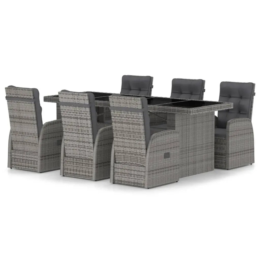 vidaXL 7-teilige Garten-Essgruppe aus Poly-Rattan mit Kissen in Grau - Bild 2