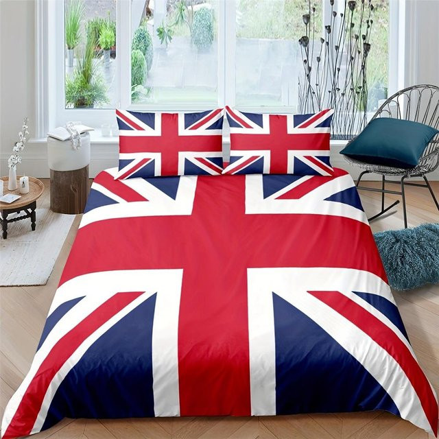 3-teiliges Mikrofaser-Bettwäscheset Your Warm Home mit Großbritannien Nationalflaggen-Druck in Rot, bestehend aus 1 Bettbezug und 2 Kissenbezügen, B/H: 135 x 200 cm, Kissenbezüge: 50 x 70 cm - Bild 1