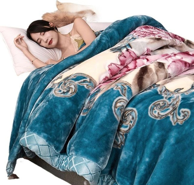Laschelle Raschel-Doppeldecke Reversible Doppelseitige Decke aus Wolle und Polyester in Meerblau B/H: 150 x 200 cm - Bild 1