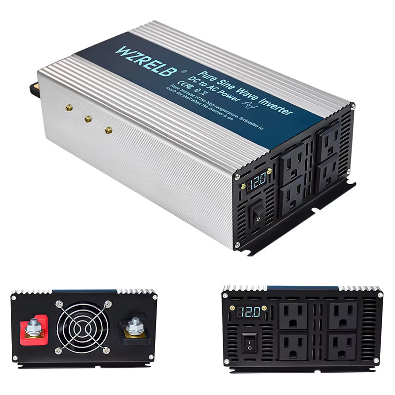 Solar-Wechselrichter mit reiner Sinuswelle, 2500 W Spannungswandler für 12 V/24 V/36 V/48 V DC auf 110 V/130 V/220 V/230 V/240 V AC, Farbe: Silber - Bild 4