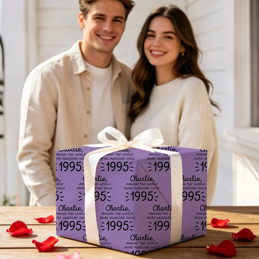Personalisiertes WEIGAO Geschenkpapier mit beliebigem Namen oder Jahr, mehrfarbiges Geschenkpapier für Geburtstage und Jubiläen - Bild 3