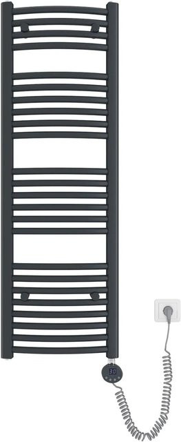 Emke Elektrischer Badheizkörper Gebogen mit Thermostat und Heizstab, Handtuchtrockner in Anthrazit, B: 120 cm, H: 40 cm, 500W - Bild 1