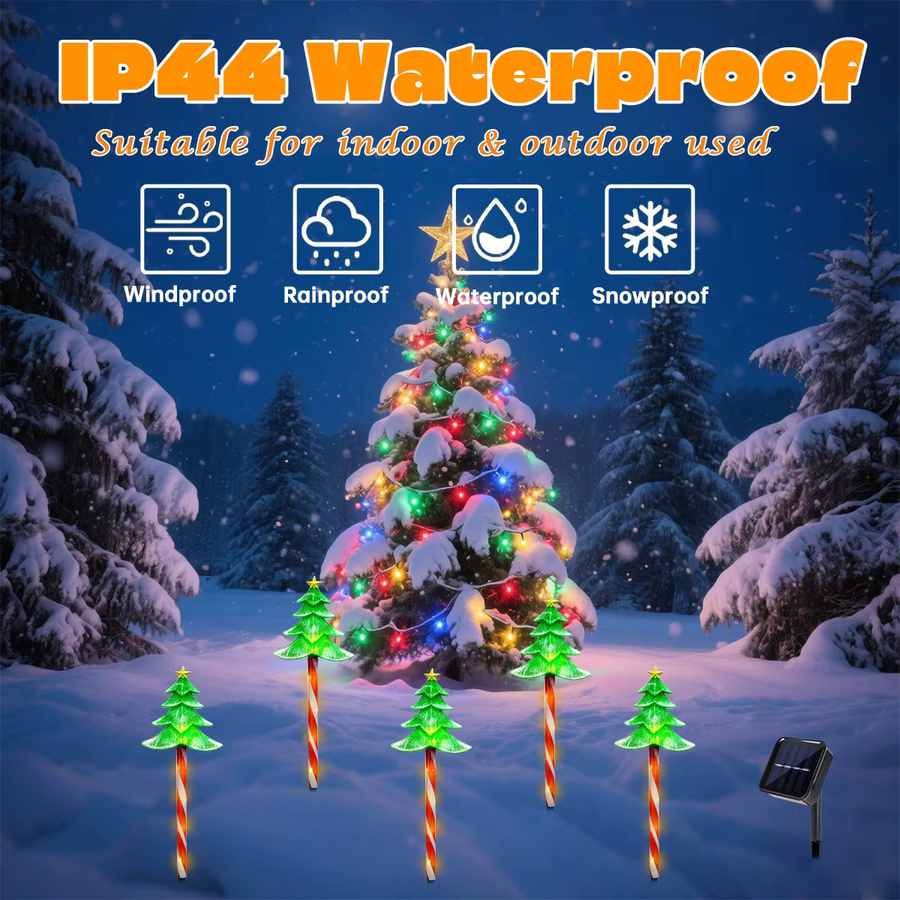 Peach Forest 5er Set Solar LED Weihnachtsbaum Deko-Stecker, wasserdichte Gartenleuchten in Grün für Terrasse und Rasen - Bild 3
