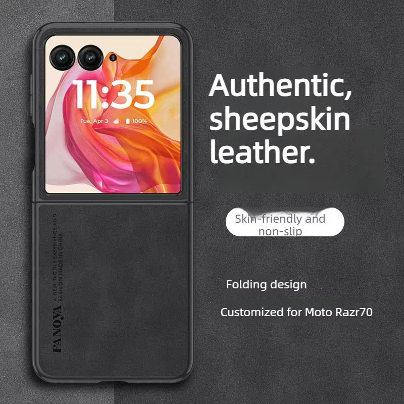 Luxuriöse Business-Schafsleder-Klapphülle für Motorola Moto Razr in Schwarz - Bild 2