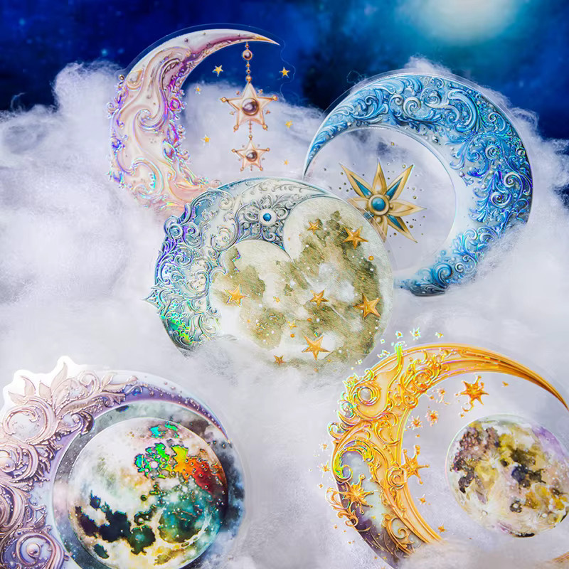 6er-Pack Mond Serie Aufkleber in Multicolor für DIY Tagebuch, Scrapbooking und Junk Journal - Bild 3
