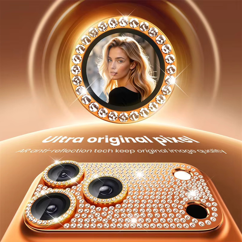 Bling Diamond Kameraobjektiv-Displayschutzfolie aus gehärtetem Glas für iPhone 17 Air 16 15 14 13 Pro Max Plus in Silber - Bild 2