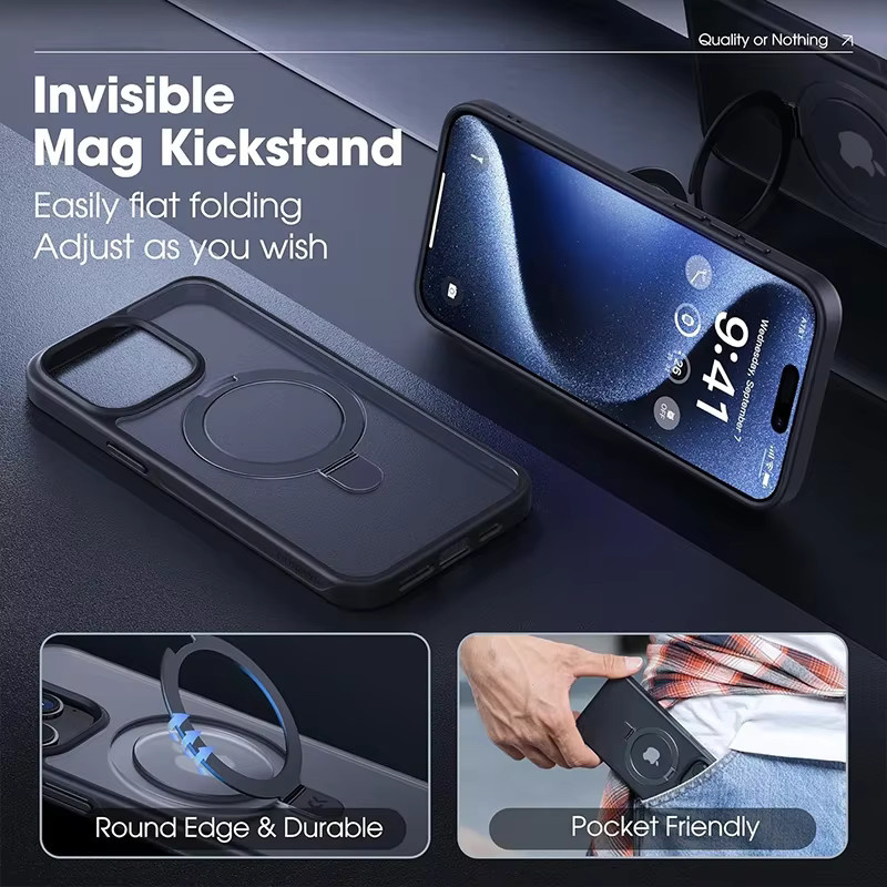 Magnetische Handyhülle mit Ringständer für iPhone 17 Pro Max, 16, 15, 14, 13, 12, 11 in Schwarz - Bild 2