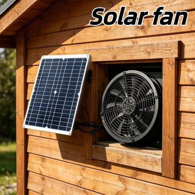 EESBAO Solar-Abluftventilator-Kit 6 Zoll, wetterfest, Schwarz - Bild 1