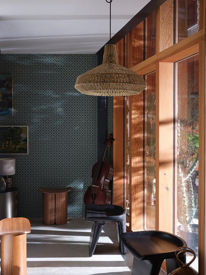 Farrow & Ball Tapete mit abstraktem geometrischem Muster in Blau und Grün - Bild 1