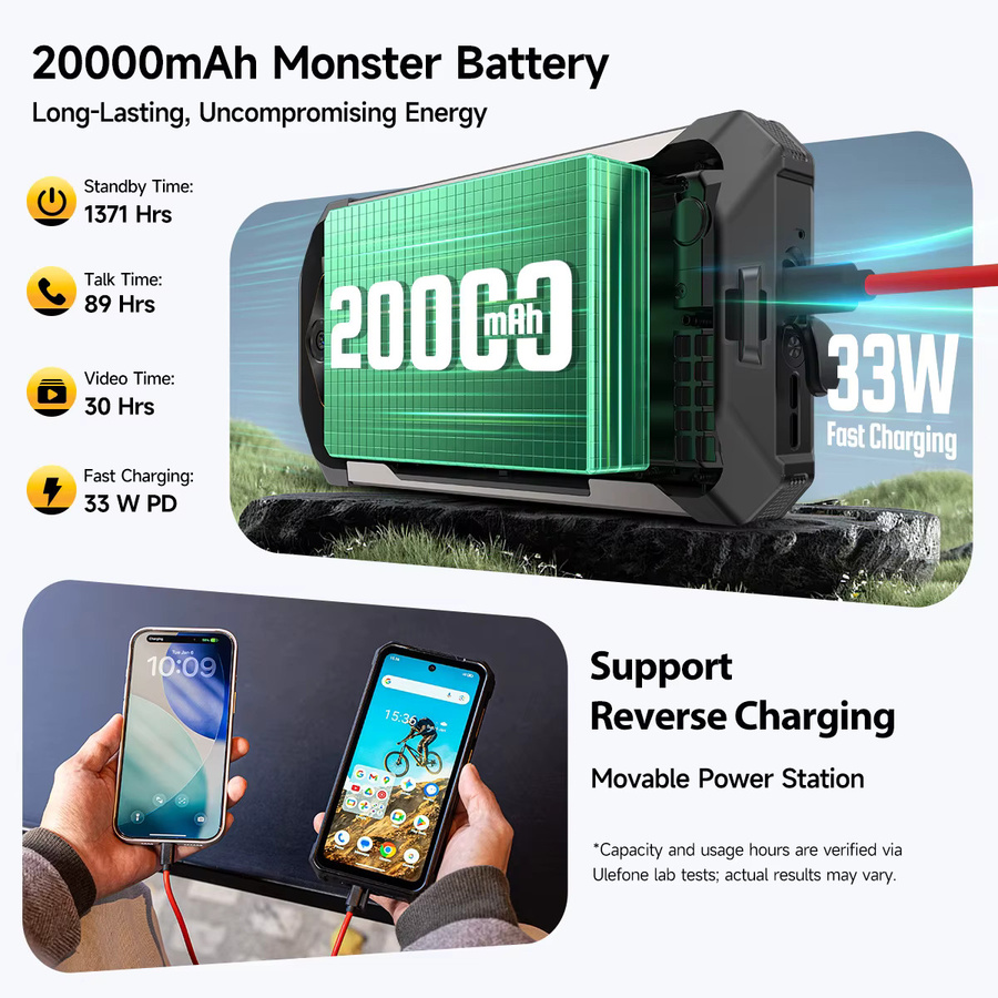 Ulefone RugKing 5 Pro Robustes Smartphone in Schwarz mit 20.000 mAh Akku, 6,78-Zoll-Display, 256 GB ROM, 16 GB RAM, Android 16 und 4G LTE - Bild 2