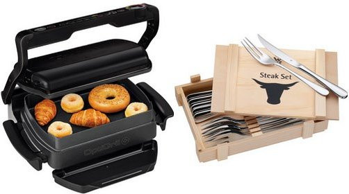 Tefal Optigrill Snack & Bake Bundle Kontaktgrill GC7148 inklusive 12-teiligem WMF Steakbesteck - Bild 1