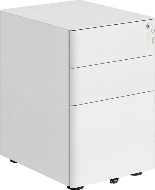 Vinsetto Rollcontainer von Aosom, mobiler Aktenschrank aus Stahl mit 3 Schubladen und Rollen, Weiß, B/T/H: 39 x 48 x 59 cm - Bild 1
