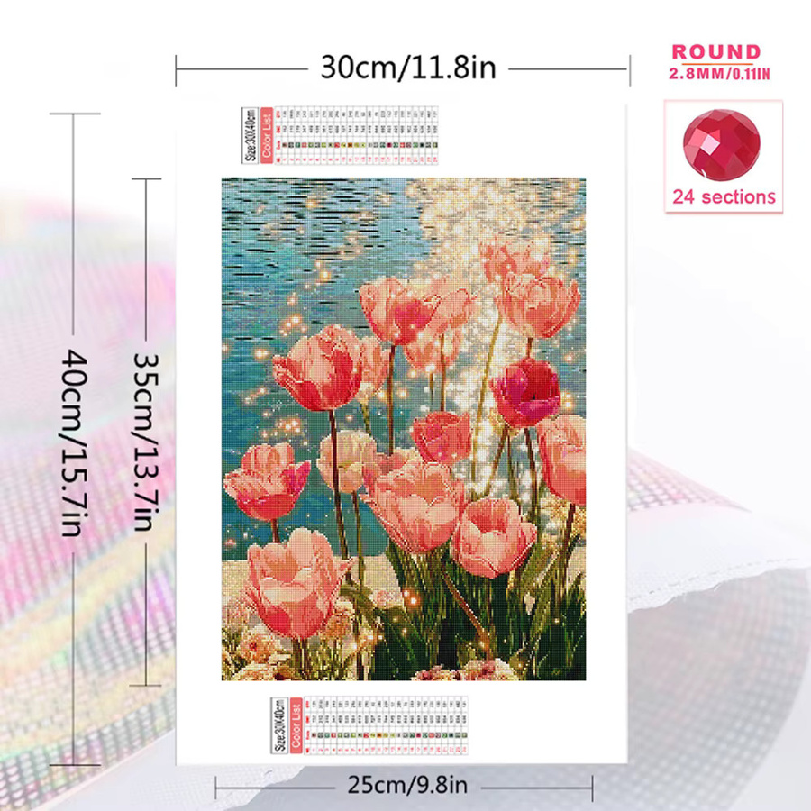 EverShine Diamantmalerei Tulpe DIY-Set mit Strass-Mosaik als Wanddekoration, Mehrfarbig, B/H: 30 x 30 cm - Bild 2