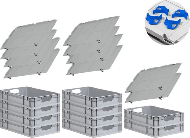 PROREGAL Spar Set mit 10x Eurobox Nextgen Economy in Blau inklusive Auflagedeckeln und 4x Schiebeschnappverschlüssen, H x B x T: 12 x 40 x 60 cm, 23 Liter - Bild 1