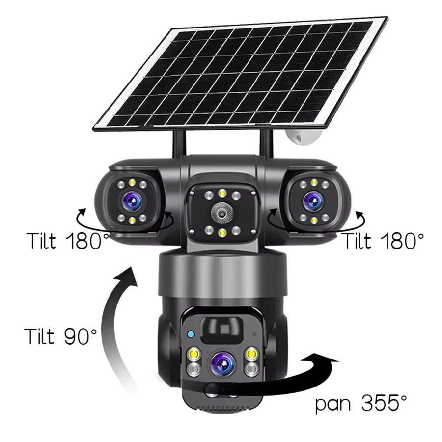 DiFang V380 Pro Solar-Überwachungskamera mit 6K Auflösung, 4G SIM-Karte und WiFi, drei Objektiven für drei Bildschirme, Farbe: Schwarz - Bild 3