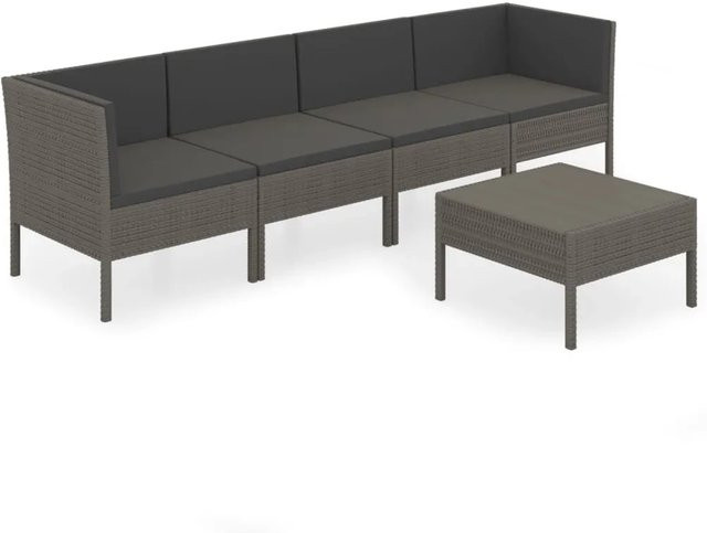 vidaXL 5-tlg Garten-Lounge-Set in L-Form aus Poly Rattan und Metall, Grau/Anthrazit, inklusive Auflagen und Tisch - Bild 1