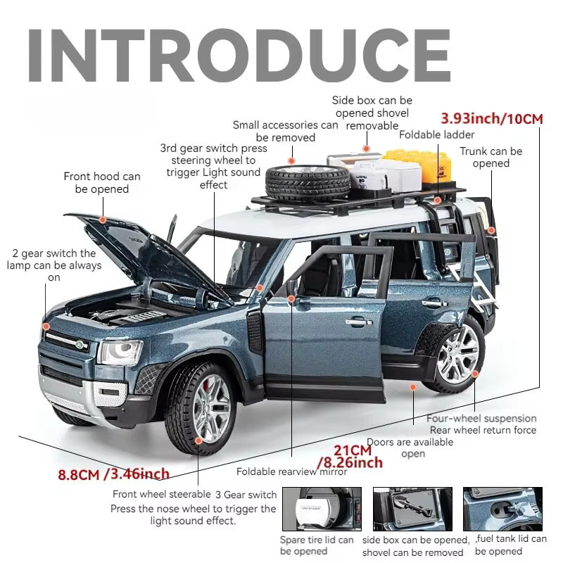 Land Rover Defender, Modellauto, 1:24, Blau, Metall, mit öffnenden Türen, Motorhaube & Kofferraum - Bild 3