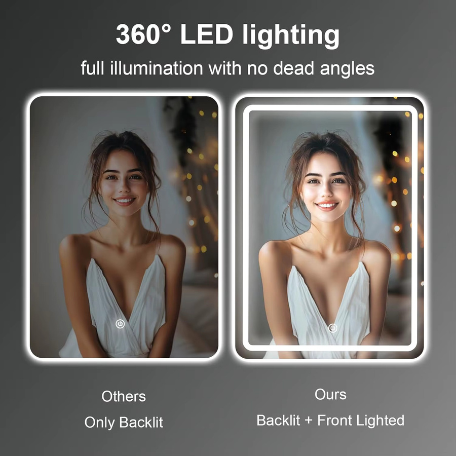 MYGIIVOVO Badezimmer-Wandspiegel mit LED-Beleuchtung, Touch-Schalter und 3 dimmbaren Farben, rechteckig - Bild 2