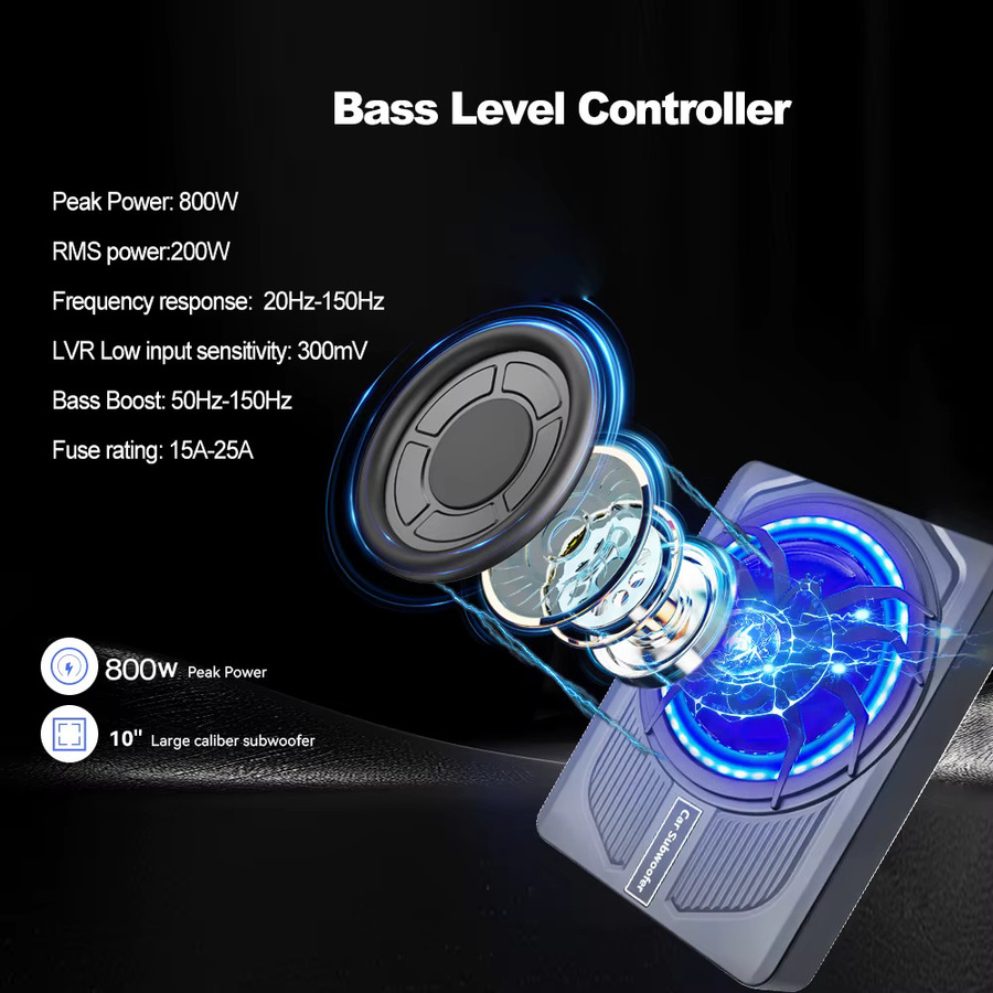 Junsun 10-Zoll-Auto-Subwoofer-Verstärker mit Stereo-Surround-Sound und LED-Umgebungslicht in Schwarz - Bild 3
