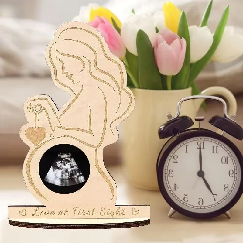 vvocci Baby-Fotorahmen aus Holz in Beige für Ultraschallbilder und als Geschenk für werdende Mütter - Bild 3