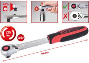 KS Tools SlimPOWER Umschaltknarre 3/8 Zoll aus Chrom-Vanadium in Silber - Bild 2