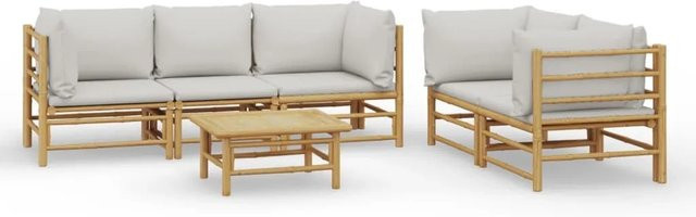 vidaXL 6-tlg Garten-Lounge-Set aus Bambus mit grauen Kissen in L-Form und Couchtisch - Bild 1