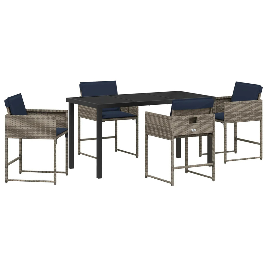 vidaXL Garten Essgruppe aus Poly Rattan in Grau mit 5-teiligem Set und Kissen - Bild 2