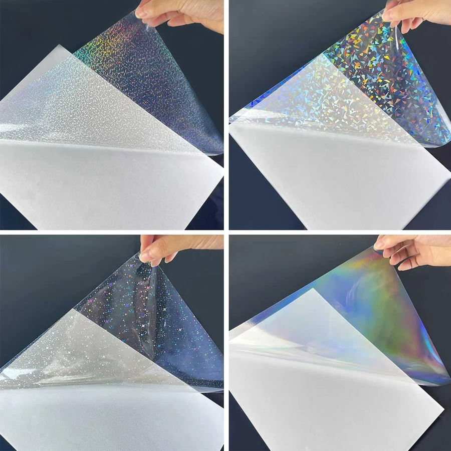 ESHANG Holografisches Aufkleberpapier A4, 40 Blatt transparentes Vinyl in Regenbogenfarben, wasserfest und selbstklebend - Bild 2