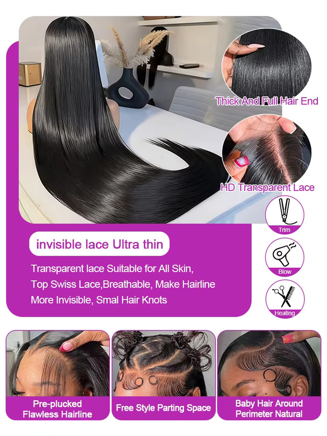 HJ WEAVE BEAUTY Echthaarperücke, 100% Brasilianisches Echthaar, Schwarz, Damen - Bild 3