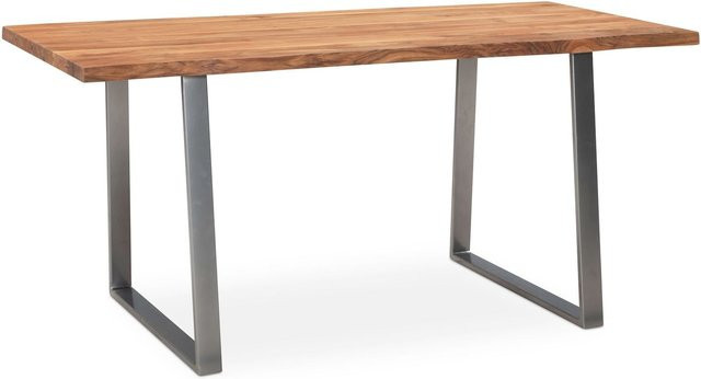 Schreibtisch aus Massivholz Akazie mit Baumkante und Chromgestell von KADIMA DESIGN, Goldbraun, B/T/H: 120 x 60 x 76 cm - Bild 1