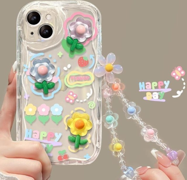 3D Blume und Tier Handyhülle mit Kette für Samsung Galaxy S25 S24 S23 S22 S21 S20 Plus Ultra FE A54 A15 Multicolor - Bild 1