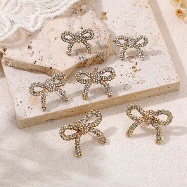 amofa Ohrstecker Schleife, Gold, Zirkonia, Damen - Bild 1