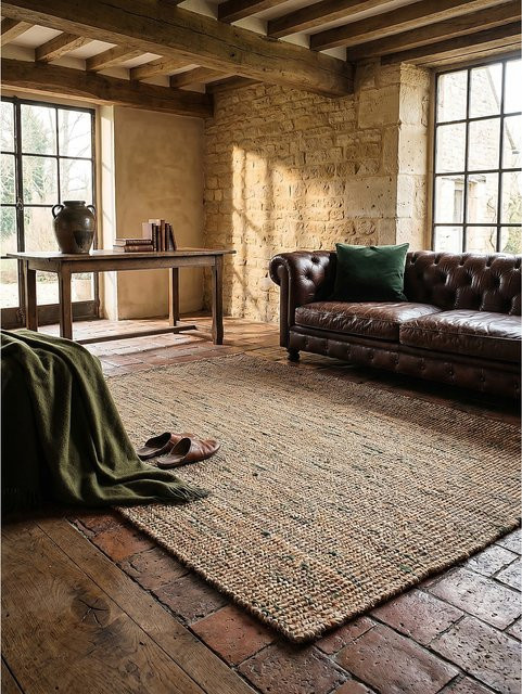 Wollteppich Kadima Design Boho in Natur-Grün und Beige aus Wolle und Jute, B/T: 200 x 290 cm - Bild 1