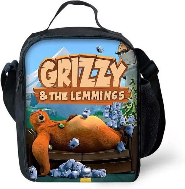 Fancy Style Studio Thermische Isolierte Kühlbox GRIZZLY UND DIE LEMMINGE für Kinder, Mehrfarbig, Wiederverwendbare Brotdose für Outdoor und Picknick - Bild 1