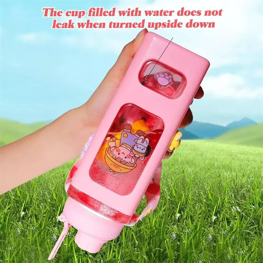 Kawaii Trinkflasche für Mädchen mit Stroh und 3D-Aufklebern, Pink, 700 ml - Bild 2