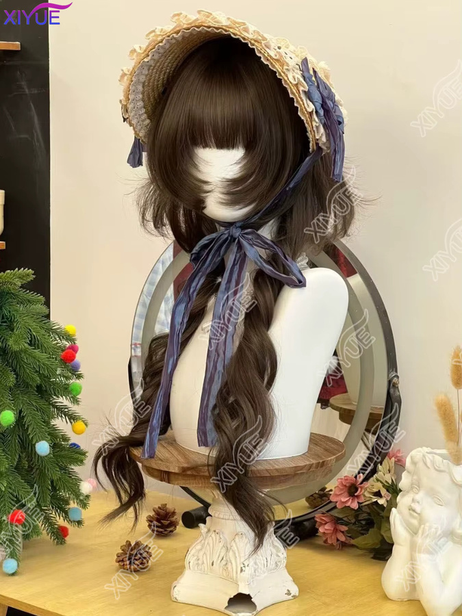 XIYUE Synthetische Doppel-Pferdeschwanz-Perücke, lang, lockig, mit Pony - Bild 2