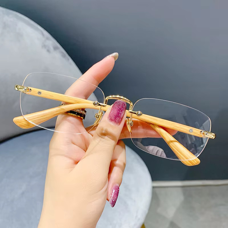 ERIKOLE Lesebrille, randlos, rectangular, Holzmaserung, Unisex - Bild 3