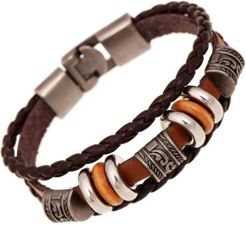 SILVERHOO Lederarmband, mehrschichtig, hellbraun, Herren - Bild 1