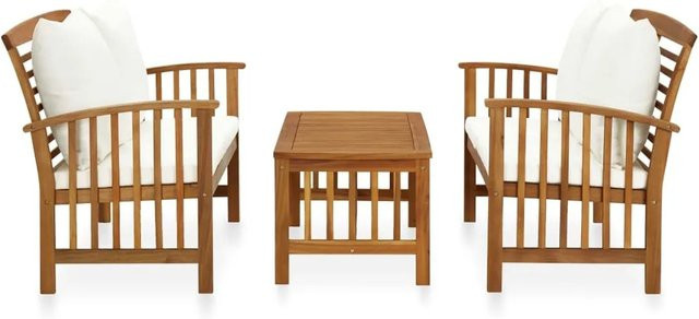 vidaXL 3-tlg Garten-Lounge-Set Modell 3 aus Akazien-Massivholz mit weißen Auflagen im Vintage-Look - Bild 1