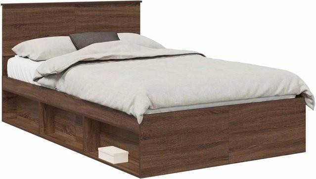 vidaXL Bettrahmen aus massivem Kiefernholz in Eiche Braun, minimalistisches Design, Breite: 120 cm, Länge: 200 cm - Bild 1