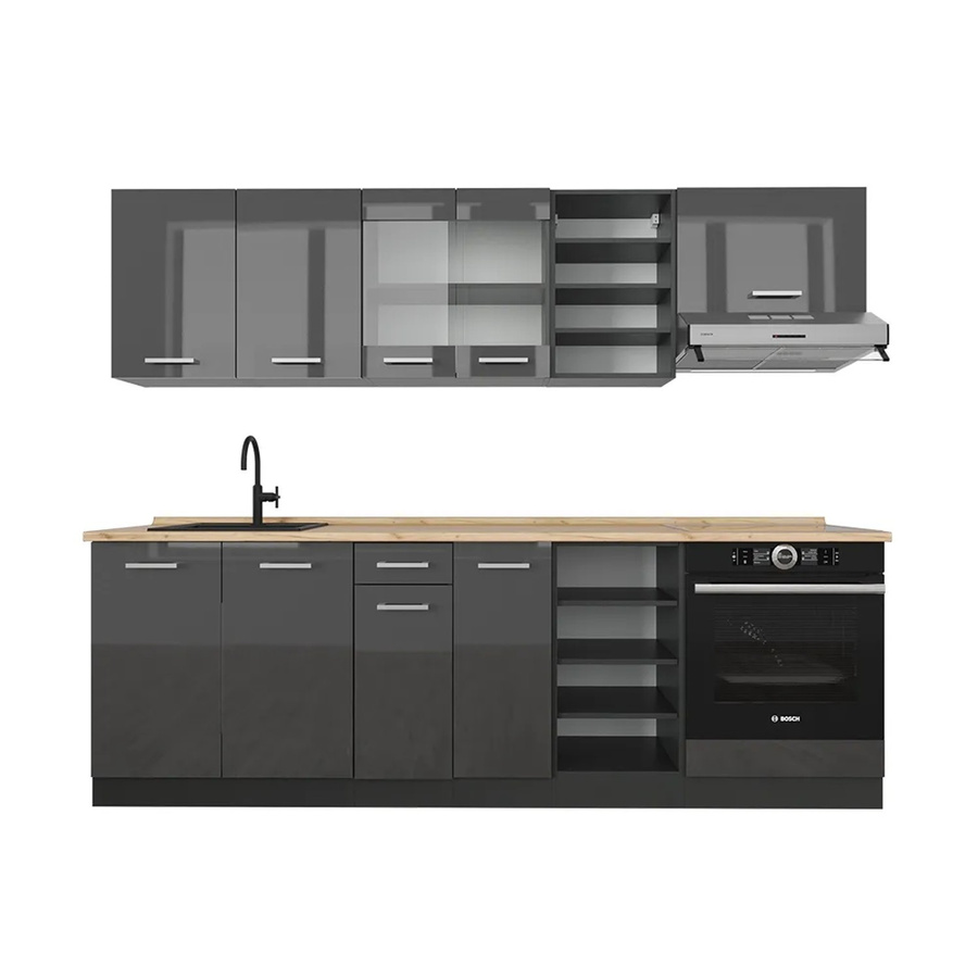 Vicco R-Line Küchenzeile Anthrazit Hochglanz und Eiche, Breite: 240 cm - Bild 2