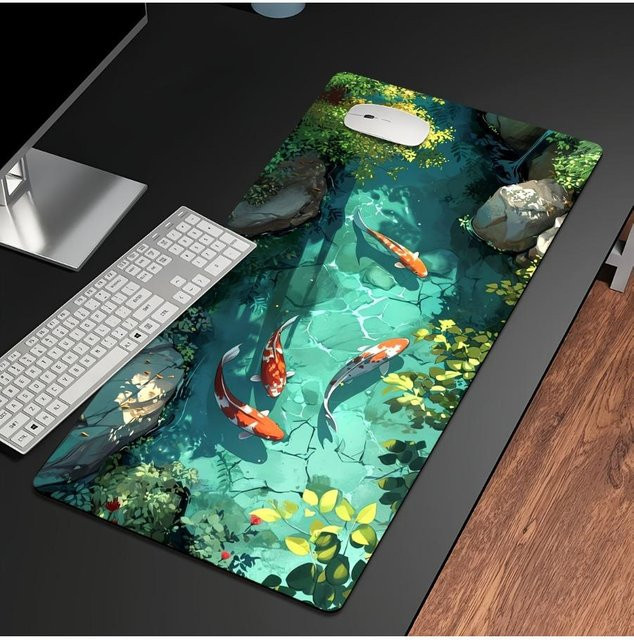 Gaming-Mauspad Koi-Fisch Design rutschfeste Schreibtischmatte mit genähten Kanten, Multicolor, B/T/H: 250 x 200 x 0,2 cm - Bild 1
