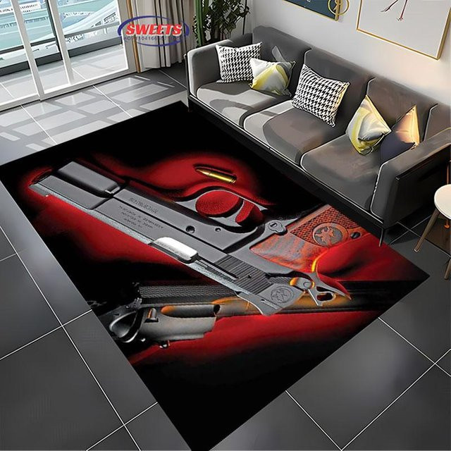 Rutschfester 3D Teppich mit Sturmgewehr und Pistolen-Motiv von JGJG, Mehrfarbig, B/T: 60 x 40 cm - Bild 1