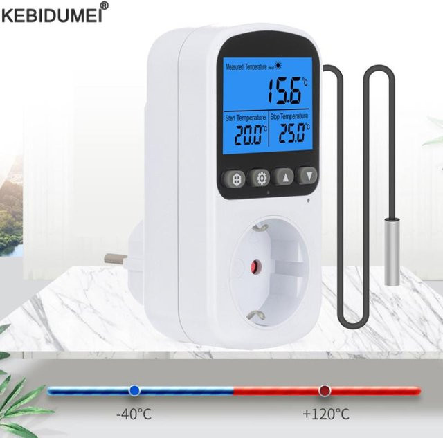 Digitaler Temperaturregler kebidumei mit Hintergrundbeleuchtung, Thermostatschalter für Heizung und Kühlung, 16 A, Farbe: Weiß - Bild 1