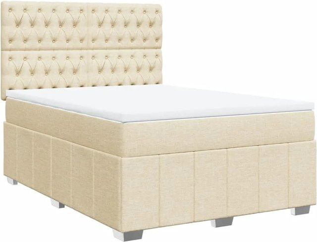 vidaXL Boxspringbett mit Matratze und Taschenfederkern in Creme, B/T/H: 140 x 190 cm - Bild 1