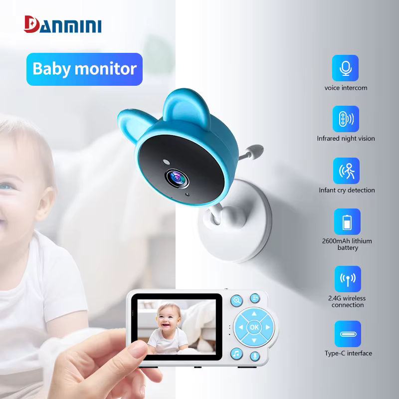 DANMINI Babyphone mit Videoüberwachung, Infrarot-Nachtsicht und Zwei-Wege-Audio Sprach-Gegensprechanlage in Weiß - Bild 2